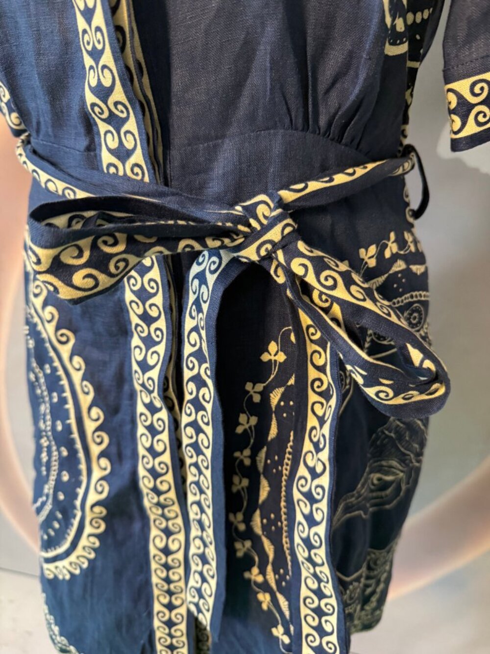 Alemais Oceane Mini Dress Navy Floral Linen Puff Sleeve Dress - Picture 7 of 12